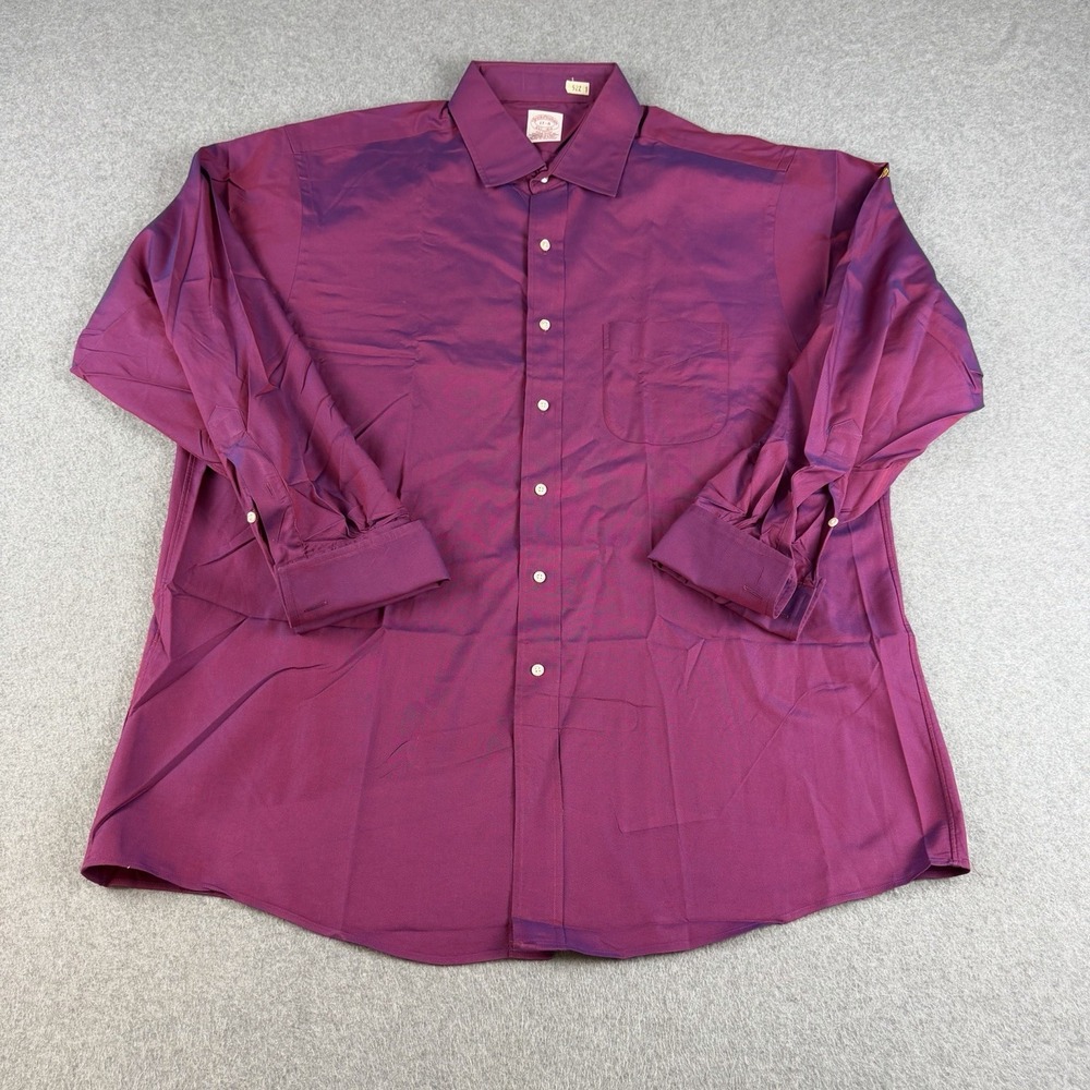 Vintage Brooks Brothers 17-34 Burgundy Cotton French Cuff Dress Shirt Mens XL